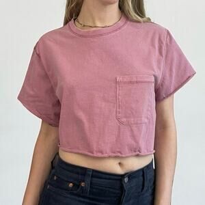 Goodfellow & Co Pink Distressed Cropped Short Sleeve Tee